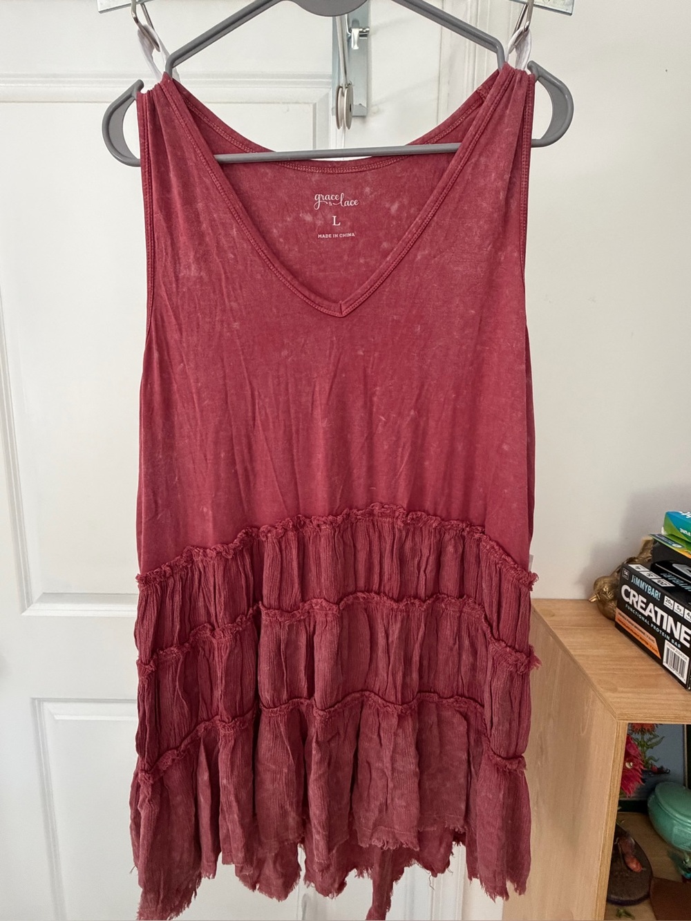 Grace & Lace Wine Sleeveless V-Neck Tiered Tunic